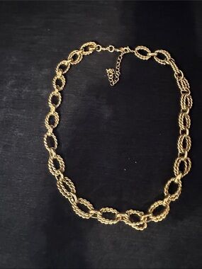 Gold Rope Link Necklace with Adjustable Chain - Women Jewelry